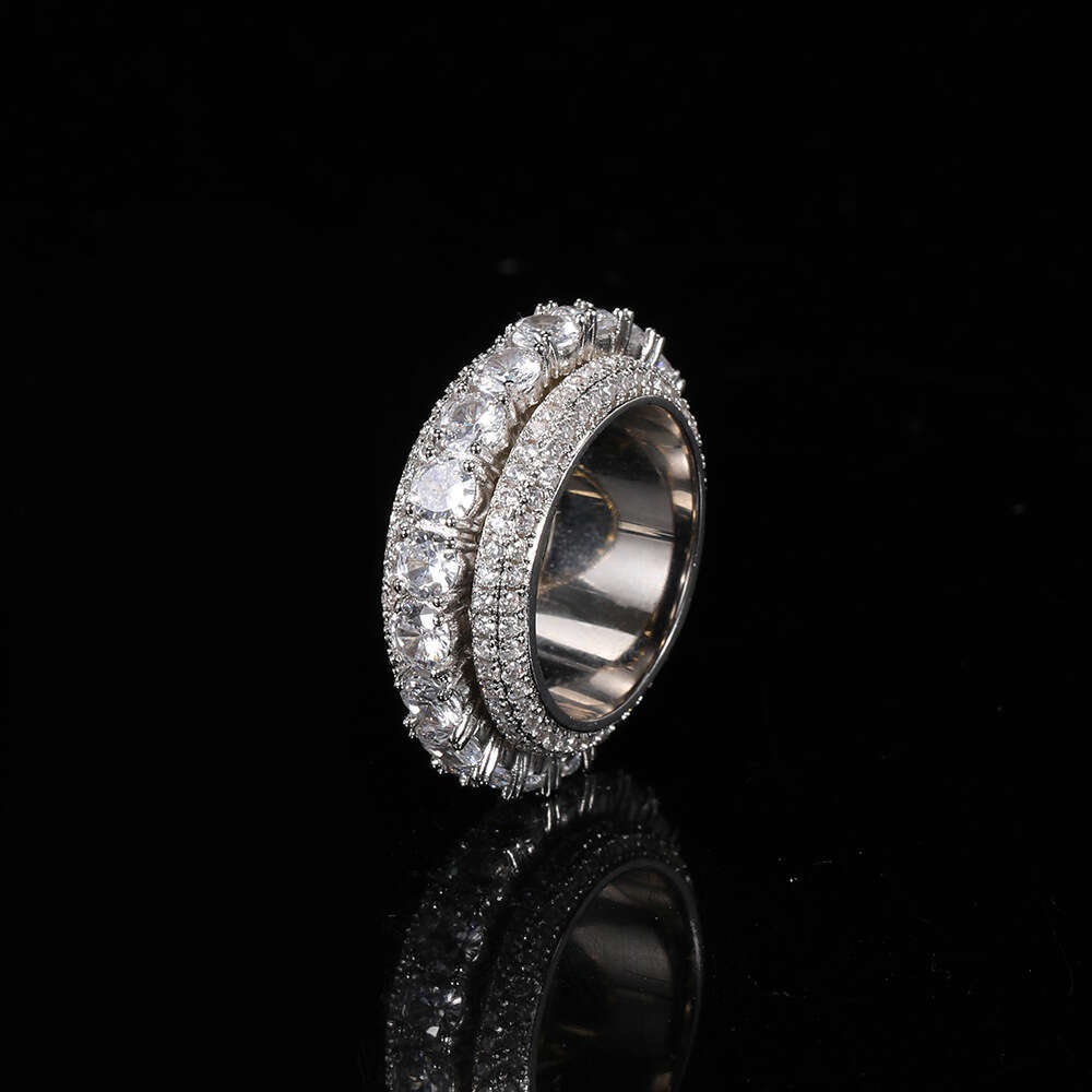 Five Row Zircon Rotating Hip-Hop Trendy Brand Rotatable Men's Ring Jewelry 3cc7