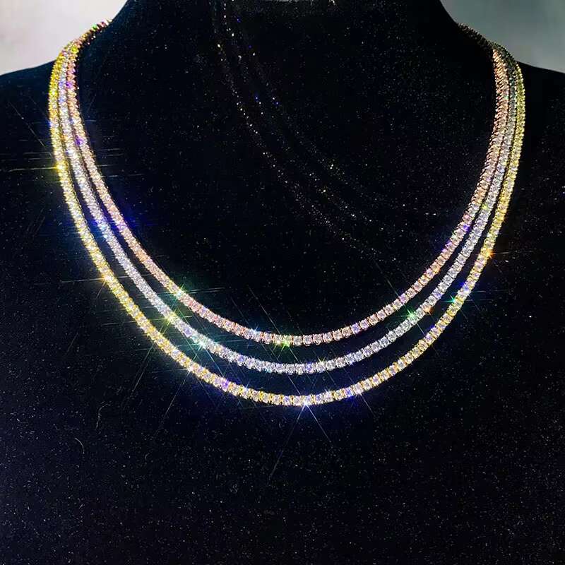 Wholesale Iced Out Moissanite Diamond Tennis Chain 925 Silver 2MM Moissanite Tennis Chain Necklace