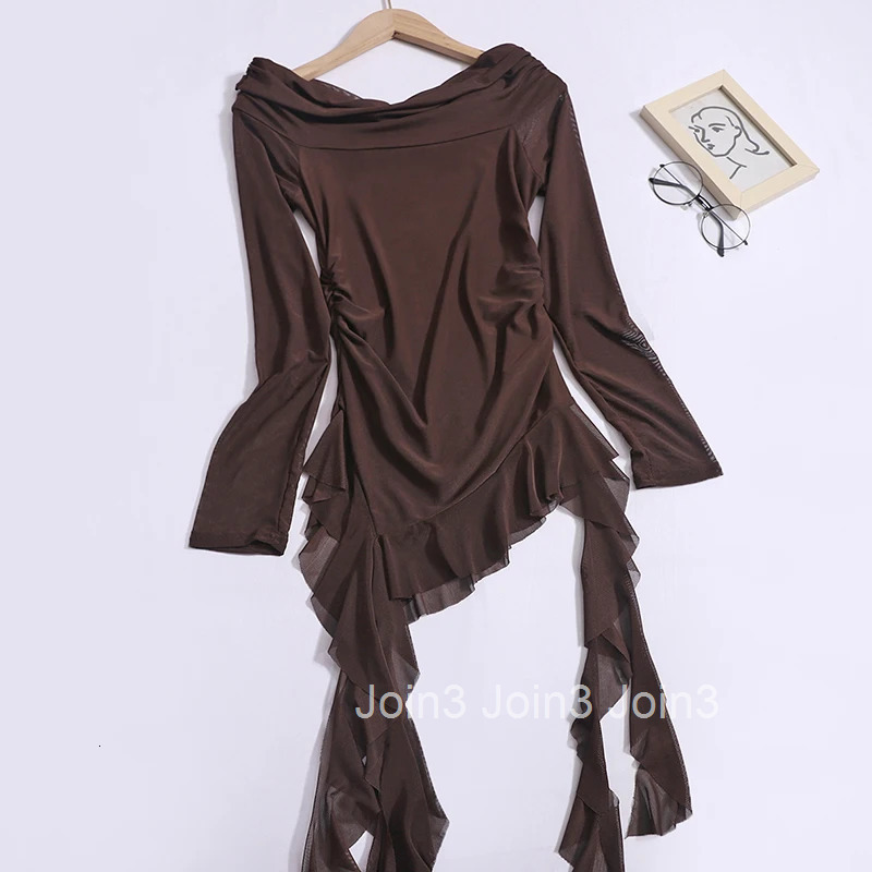 Woman Tshirts Y2k Top Slash Neck Long Sleeve Tunic Tees 2025 Ropa Mujer Fashion Irregular T Shirts Ruffles Tops Korean Camisetas