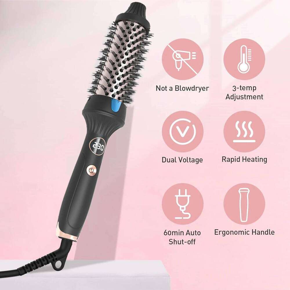 Pro Ionic Heated Dual Voltage Thermal Round 3 in 1 Hair Straightener Hot Air Brush Curler