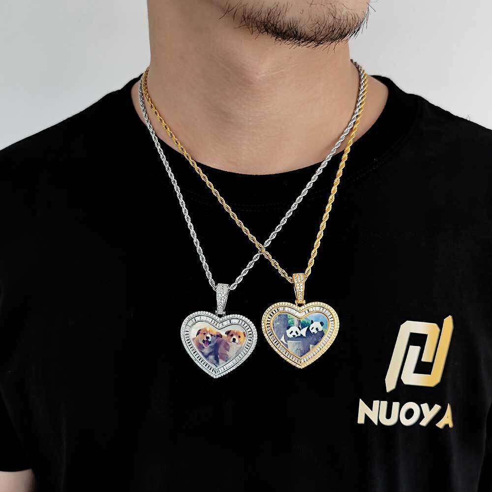 Photo Frame Mixed Heart Pendant Hip-Hop Necklace 618e