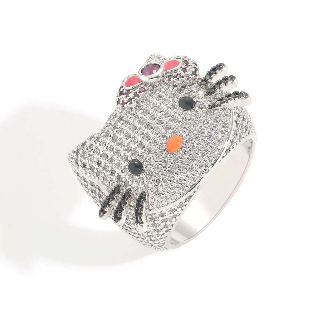 New Hip-Hop Cute Cartoon Couple Rings for Men and Women Micro-Paved Zircon Cat Ring 70f3