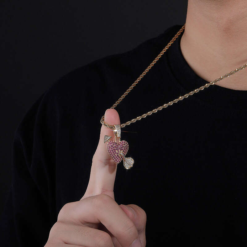 Cupid Love God One Arrow Through Heart Male and Female Couple Ins Pendant Micro Paved Colorful Zircon Accessories