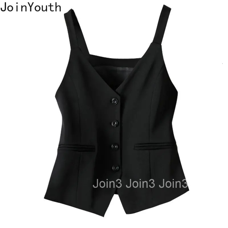 Single Breasted V-neck Sleeve Crop Tops 2025 Ropa Mujer Sleeveless Tunic Camis Temperament Vest Fashion Korean Vintage Tanks