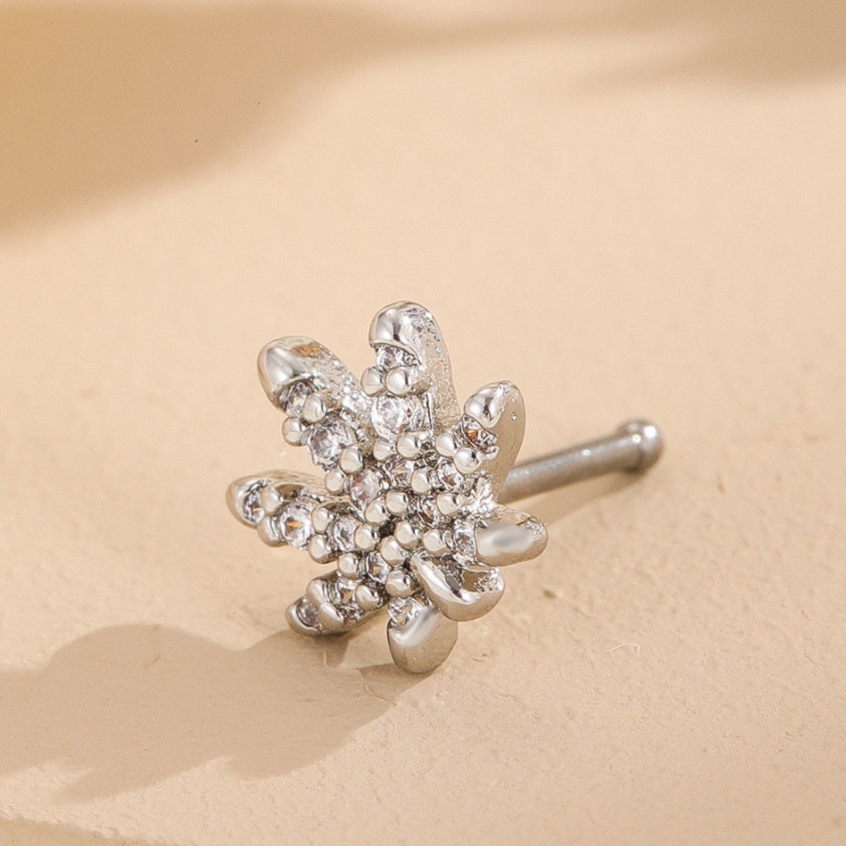Piercing Stud For Women, Personalized Style, Maple Leaf Inlaid With Zircon, Full Design Ring, Nose Jewelry