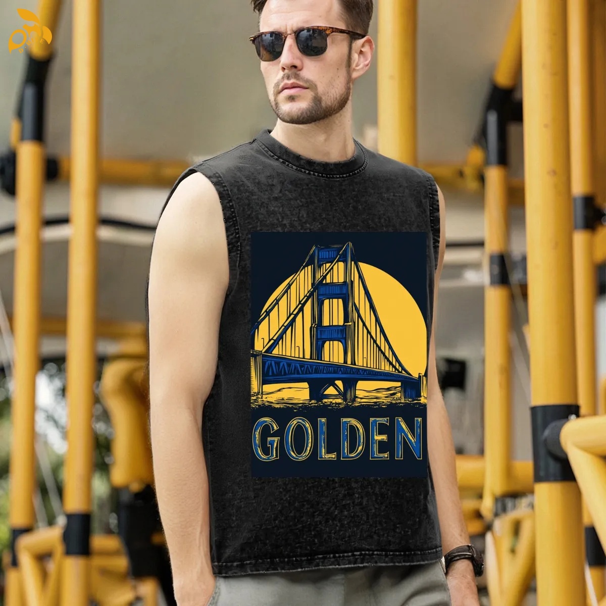 free shipping of customized fashionable Washed cotton sleeveless T-shirt with exquisite patterns from US