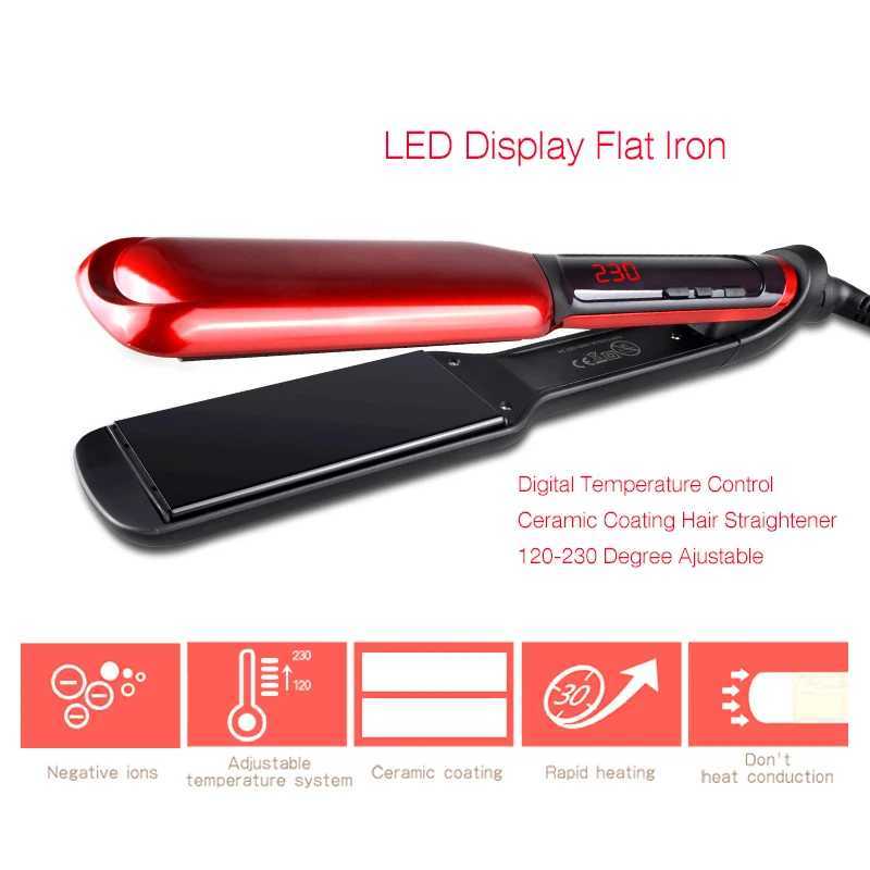 Kemei Professional Hair Straightener Irons LED Display Ceramic Flat Iron Wide Plates Chapinha Para Cabelo Adjustable TemperatureXJ250621