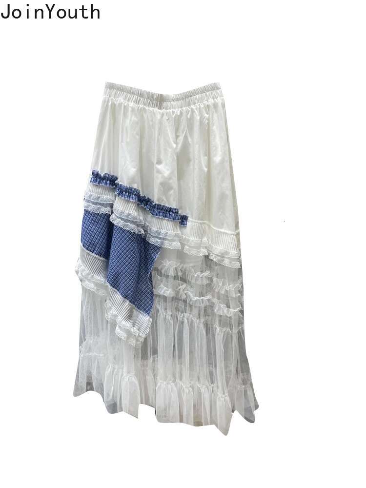 2025 Faldas Mujer De Moda Skirt for Women Patchwork Gauze A-line Jupe Fashion Korean Saia Contrast Color Sweet Summer Skirts