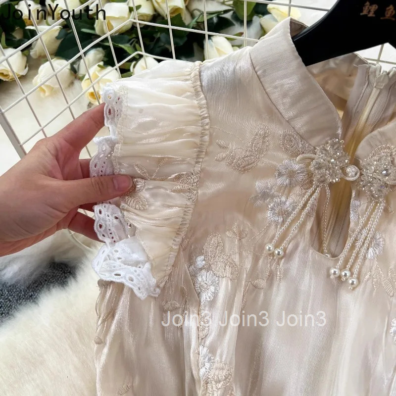 Chinese Style Dress for Women 2024 Vestidos De Mujer Sleeveless Tunic Temperament Robe Femme Beading Embroidery Summer Dresses