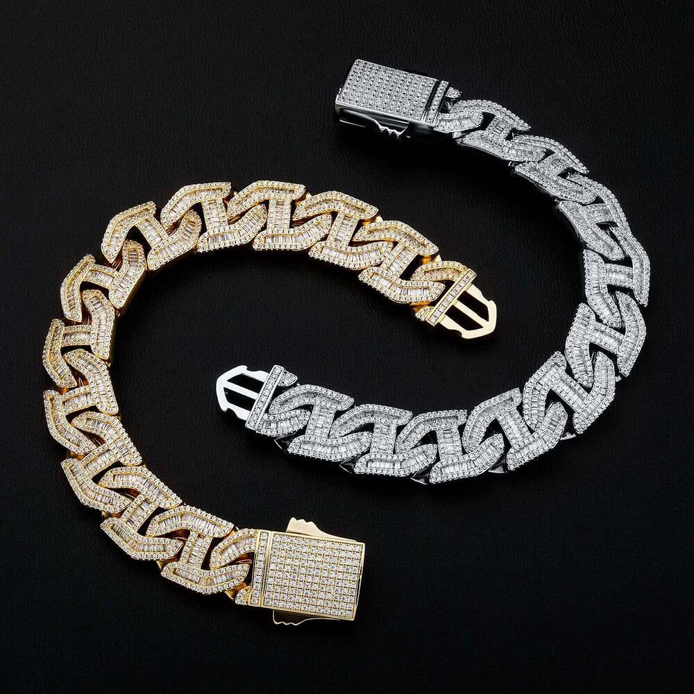 Hip Hop Necklace 16mm Square Zircon Bracelet Heavy Duty Spring Clasp Men's Jewelry
