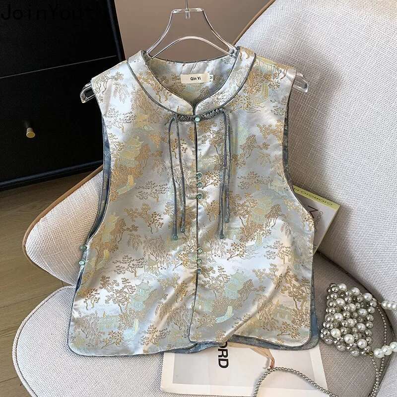 Chinese Style Vintage Vest Women Clothingh Sleeveless O-neck Coat Heavy Embroidery Loose Tanks Waistcoat Chalecos Para Mujer