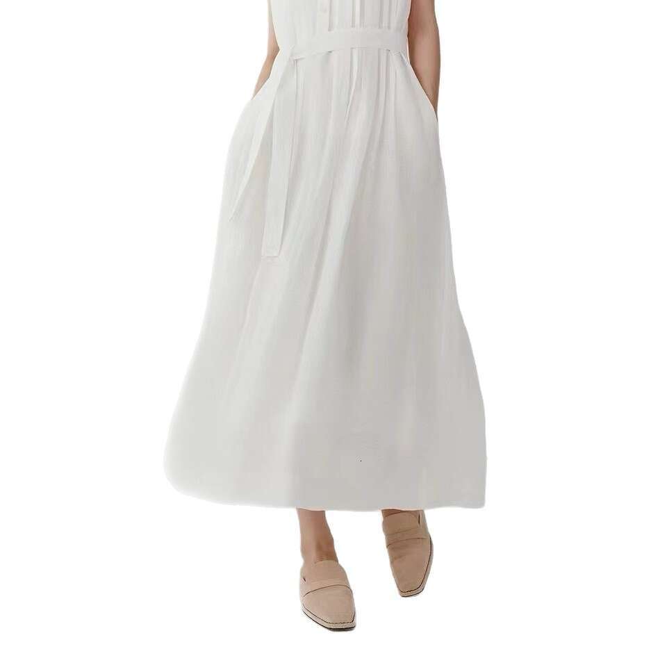 White Skirt Maxi Skirt Summer New Women S Z He Plain Cotton Blend Sleeveless Belted Elegant Long Dress Long Skirt