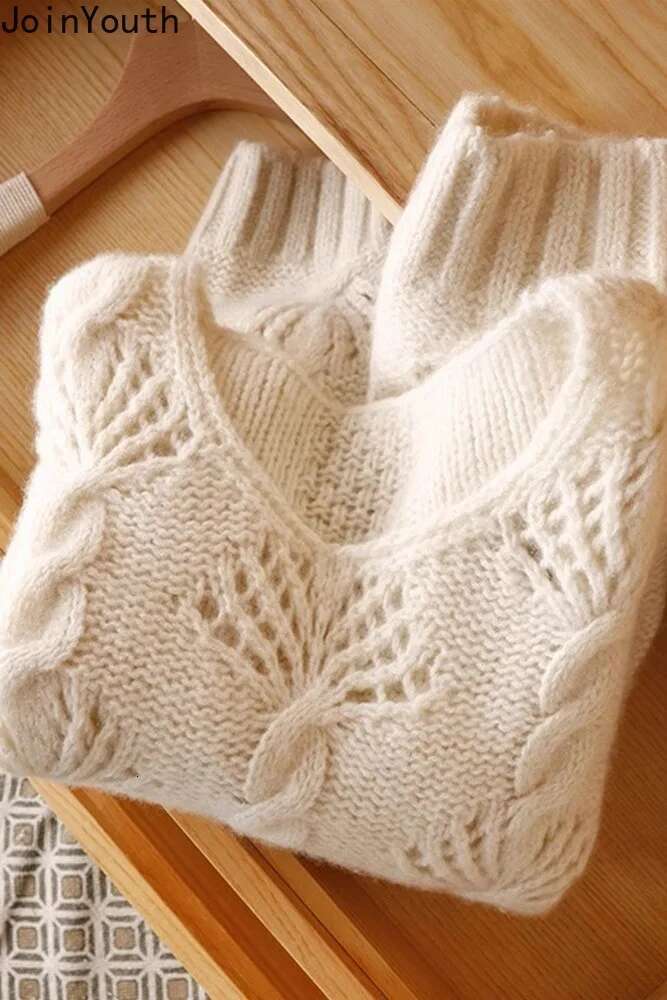 Knitted Mohair Sweater for Women Fashion Hollow Out Jumper 2025 Ropa Mujer O-neck Vintage Cropped Pullovers Sueter Mujer 27s338