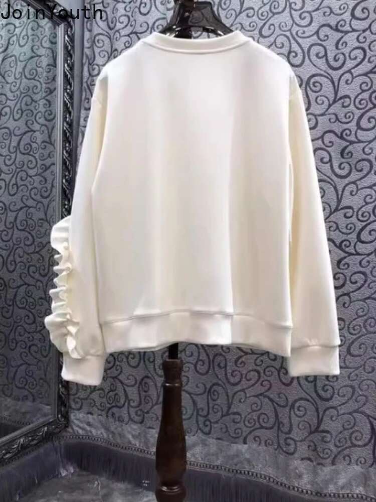 Sweet Ruffles Hoodie Womens Clothing O-neck Long Sleeve Casual Sweatshirts 2025 Ropa Mujer Y2k Tops Streetwear Chic Hoodies