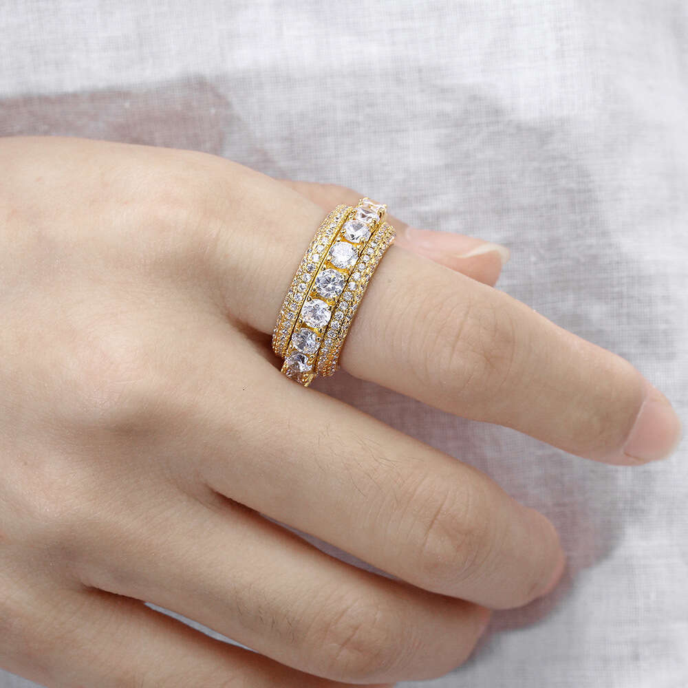 Five Row Zircon Rotating Hip-Hop Trendy Brand Rotatable Men's Ring Jewelry 3cc7