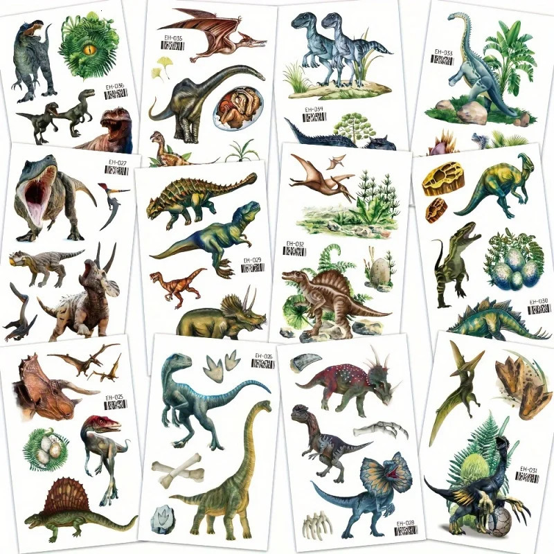 12 Zhang 3D Color Dinosaur Temporary Tattoo Sticker Realistic Various Dinosaur Patterns Waterproof and durable25Days 250619