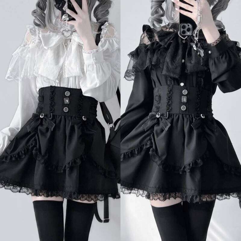 Japanese Kawaii Lolita Lace Patchwork Blouses Women Haruku Single Breasted Sweet Shirts Summer Girly JK Bow Tops Blusas