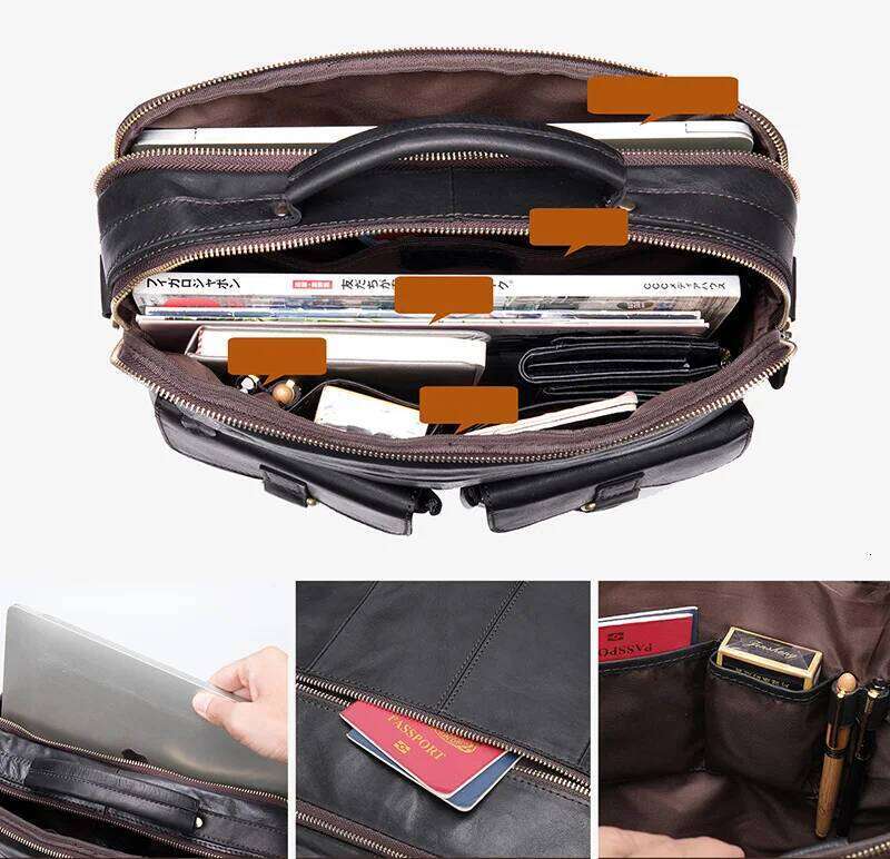 Vintage fashion men's leather shoulder crossbody top layer cowhide handbag business bag for man male briefcase bags