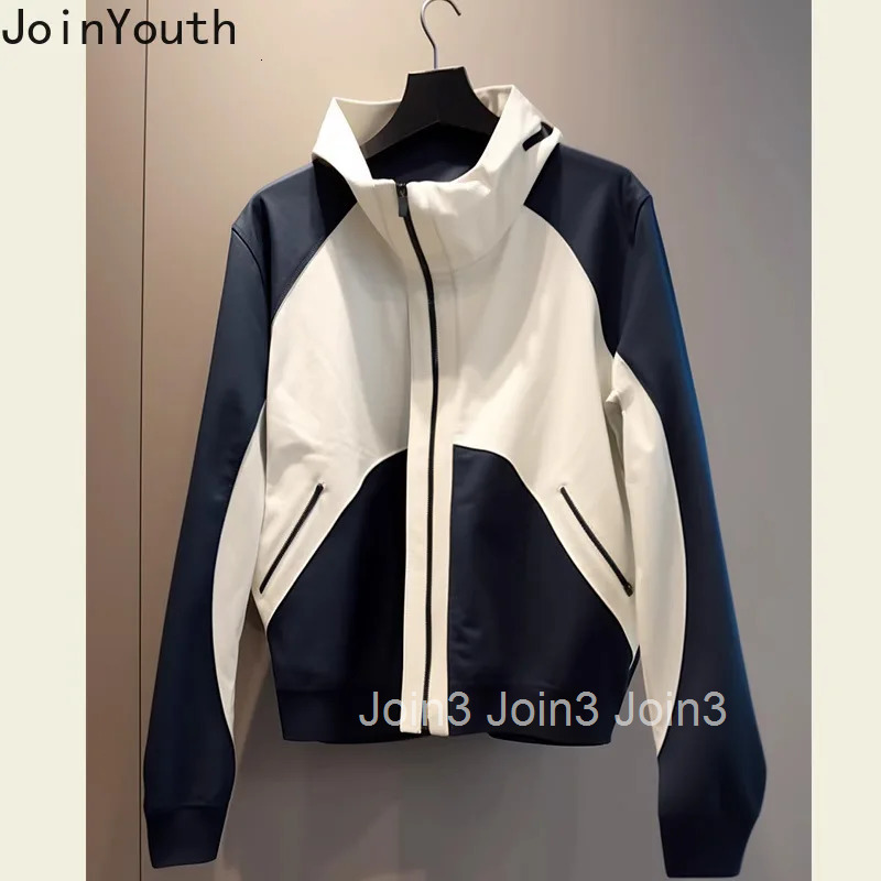 Streetwear Jackets 2025 Women Clothing Stand Neck Long Sleeve Contrast Color Outwear Y2k Tops Casual Fashion Korean Zipper Coats