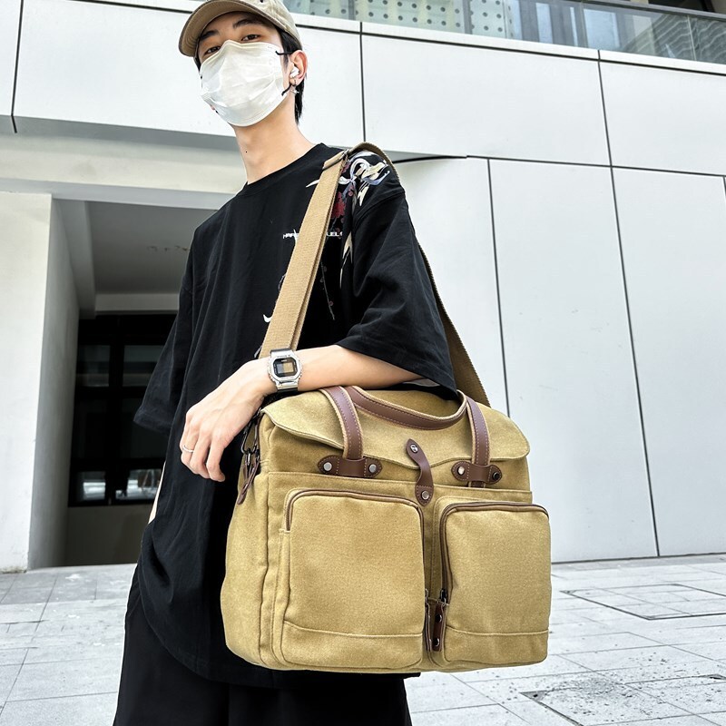 Free Shipping Designer Bag Canvas Bag Men's Business Luxury Bag Travel Briefcase European And American Retro Large Capacity Laptop Bag Shoulder C
