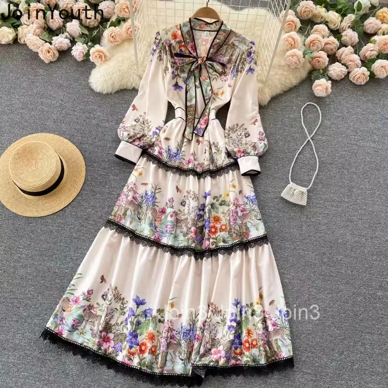 Maxi Dresses for Women Elegant Floral Summer Robe Femme 2025 Vestidos De Mujer Patchwork Lace Bandage High Waist Vintage Dress