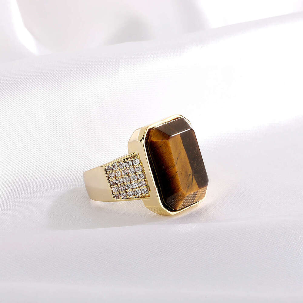 National Trend Hip-Hop Large Natural Tiger Stone Low-Key Luxury Men's Solid Open Ring Live Broadcast
