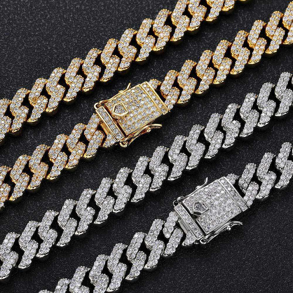 Trendy Bracelet 12mm Double Row Zircon Dia Cuban Necklace Men's Hip Hop Jewelry 6a8e