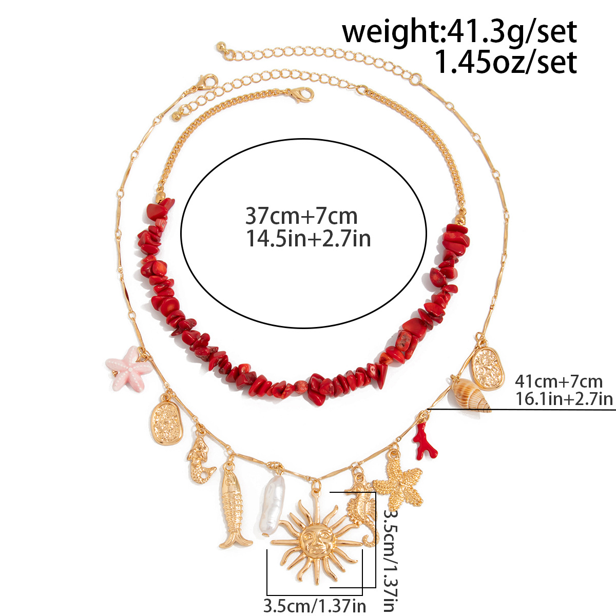 European and American Style Vacation Inspired Alloy Pendant Necklace with Sunflower and Starfish Baroque -Style Imitation Turquoise Beads for Women