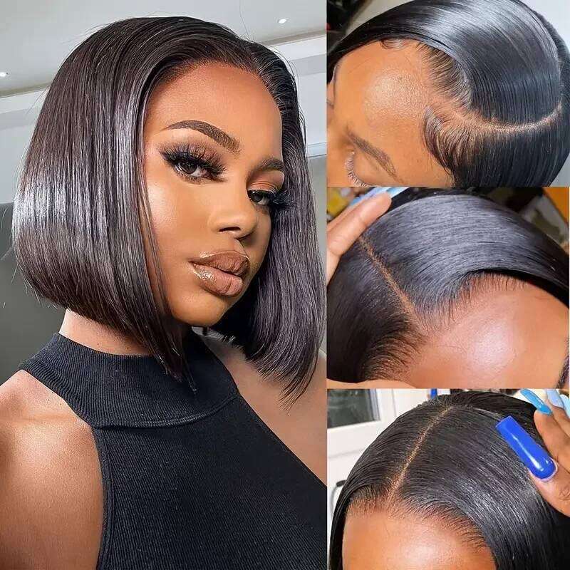Wear And Glueless Straight Short Bob For Women Human Hair 180% Ready To Go Front Wigs Pre Cut Lace Air Wig Sale