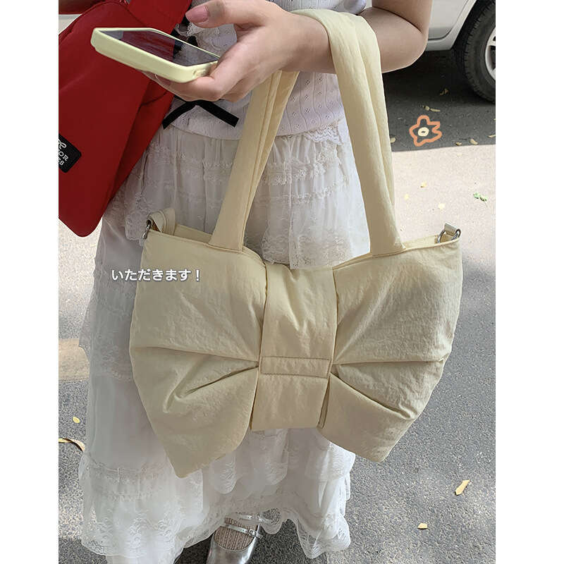 Korean Style Fashion Bow Nylon designer bag Canvas for Women Summer 2024 New Down Large Capacity Underarm Bag