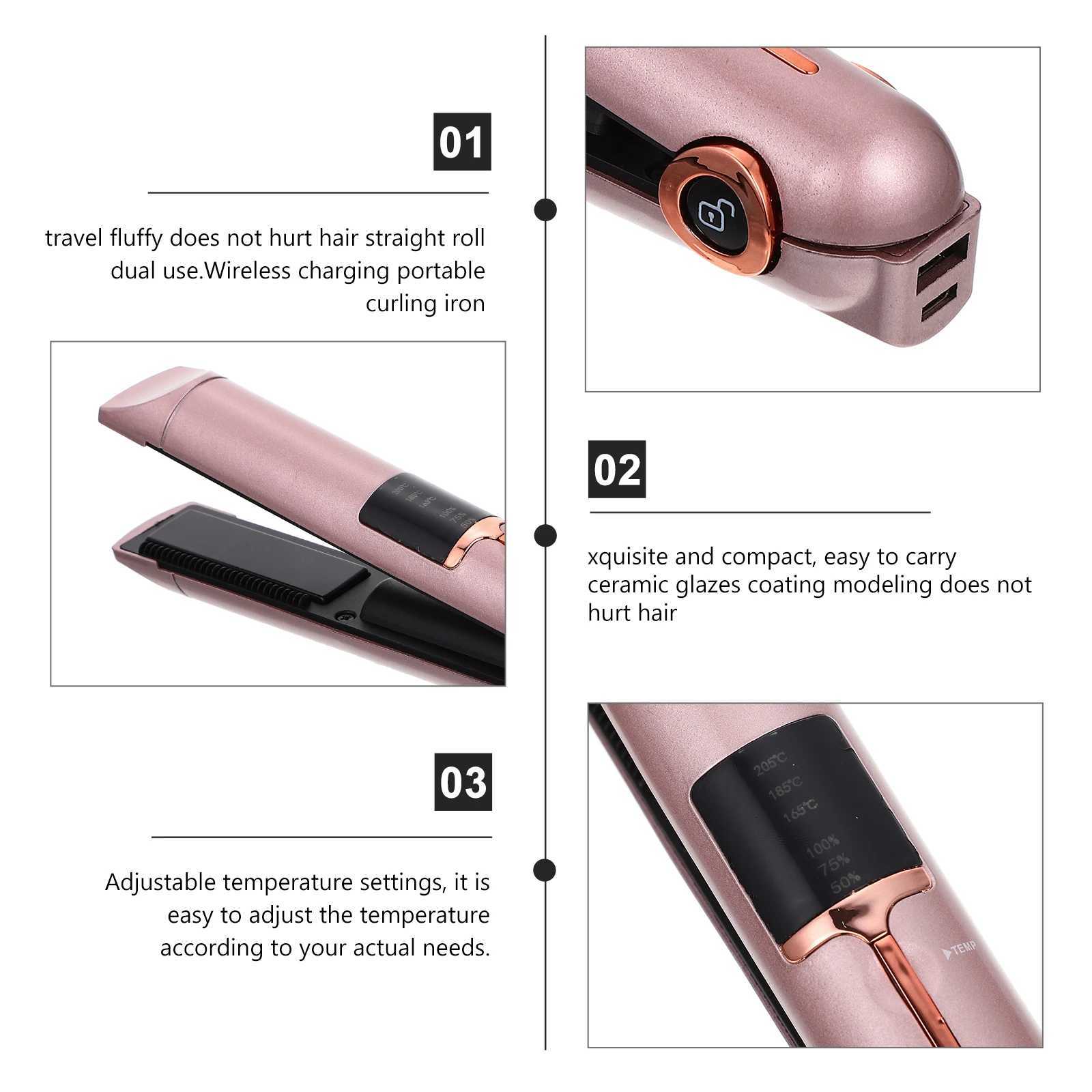 Portable Hair Straightener Curler ABS Material Cordless Rechargeable USB Travel Size Adjustable Temperature For Women Men HairXJ250621