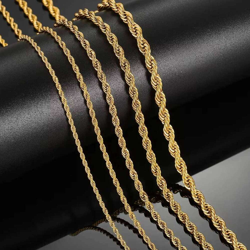2/3/4/5/6mm Stainless Steel Twisted Rope Chain Necklace for Men Women Gold Color Plated Neck Chains Choker Metal Jewelry Gift Good quality