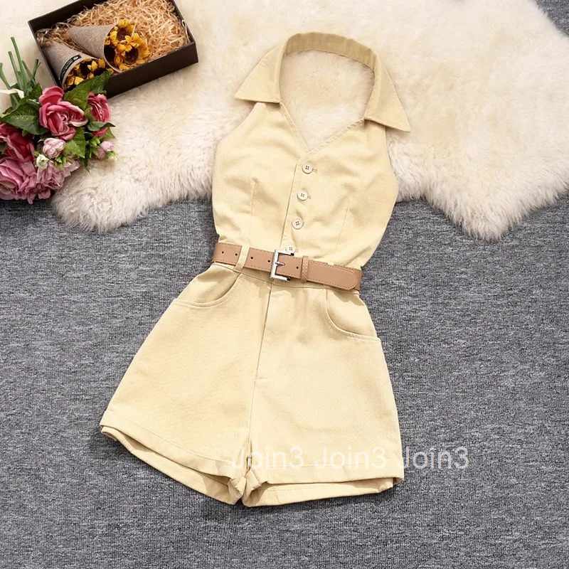 Temperament Jumpsuit 2025 Womens Clothing Single Breasted Tunic Rompers Sexy V-neck Sleeveless Playsuit Chic Summer Bodysuit