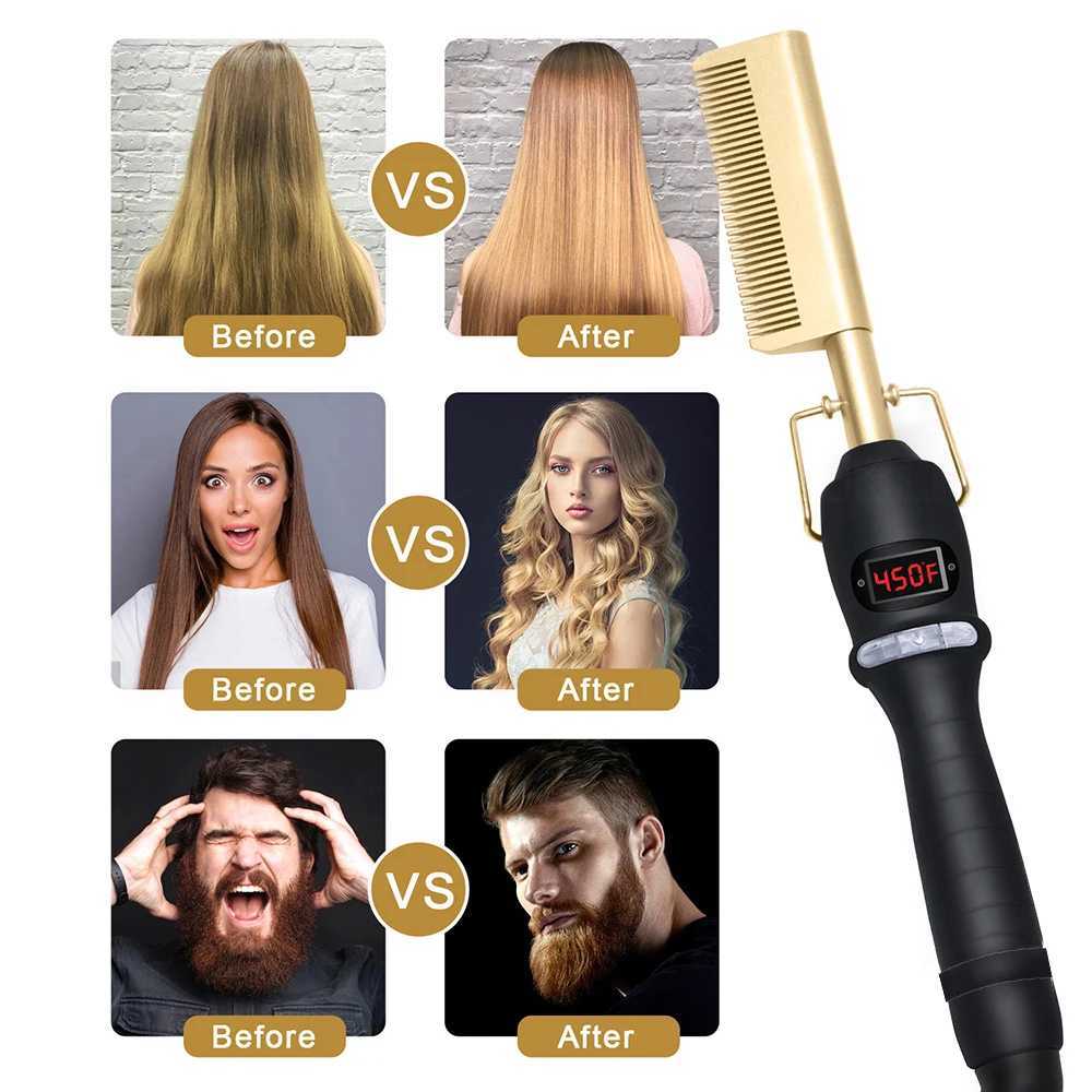 Hair Straightener Brush Smoothing Iron Hot Comb Straightener for Wigs Professional Hair Straightening Brush Ceramic Hair CurlerXJ250621