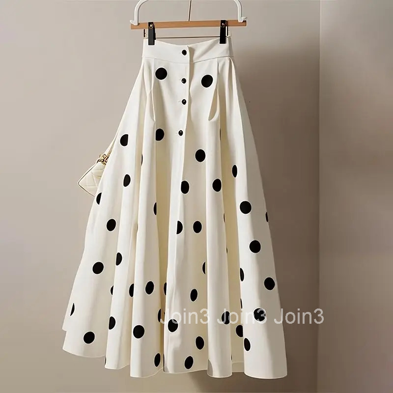 White Polka Dot Skirt for Women 2025 Faldas Mujer De Moda High Waist A-line Jupe Vintage Korean Saia Big Swing Loose Sweet Skirt