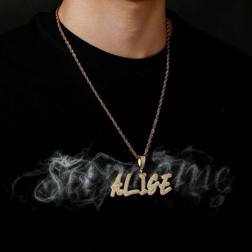Jin Ao Man Zircon Cursive Alphabet Hip-Hop Pendant Necklace 26 English Letters Free Combination Unisex Trendy Accessories
