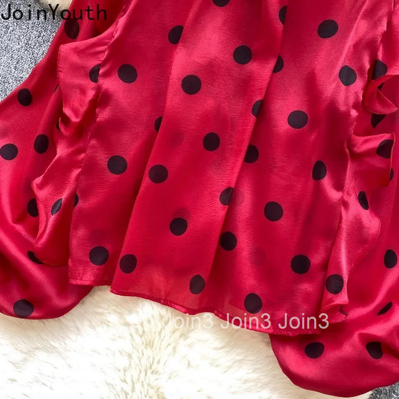 Vintage Blouse for Women 2025 Blusas Mujer De Moda Bandage Bow Lantern Sleeve Polka Dot Shirts Ruffles Chic Summer Blouses Tops