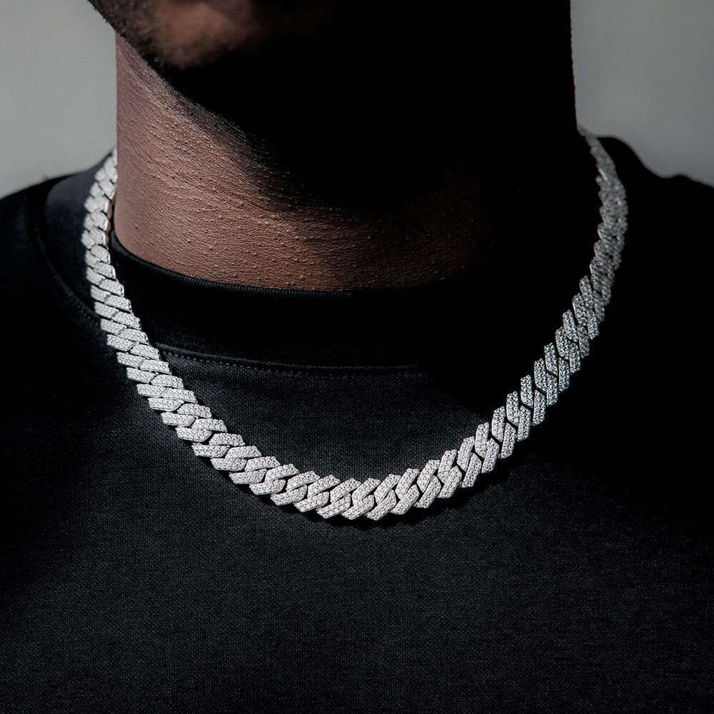 Trendy Bracelet 12mm Double Row Zircon Dia Cuban Necklace Men's Hip Hop Jewelry 6a8e