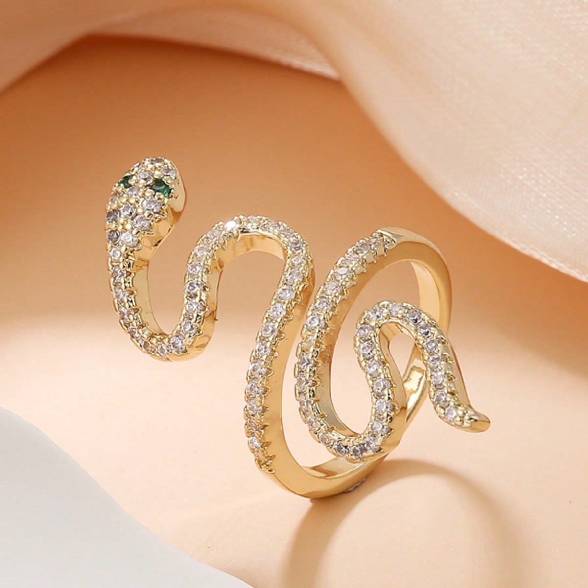 Personality Full Mond Spirit Snake Copper Inlaid Zircon Wrapped Internet Celebrity Ring