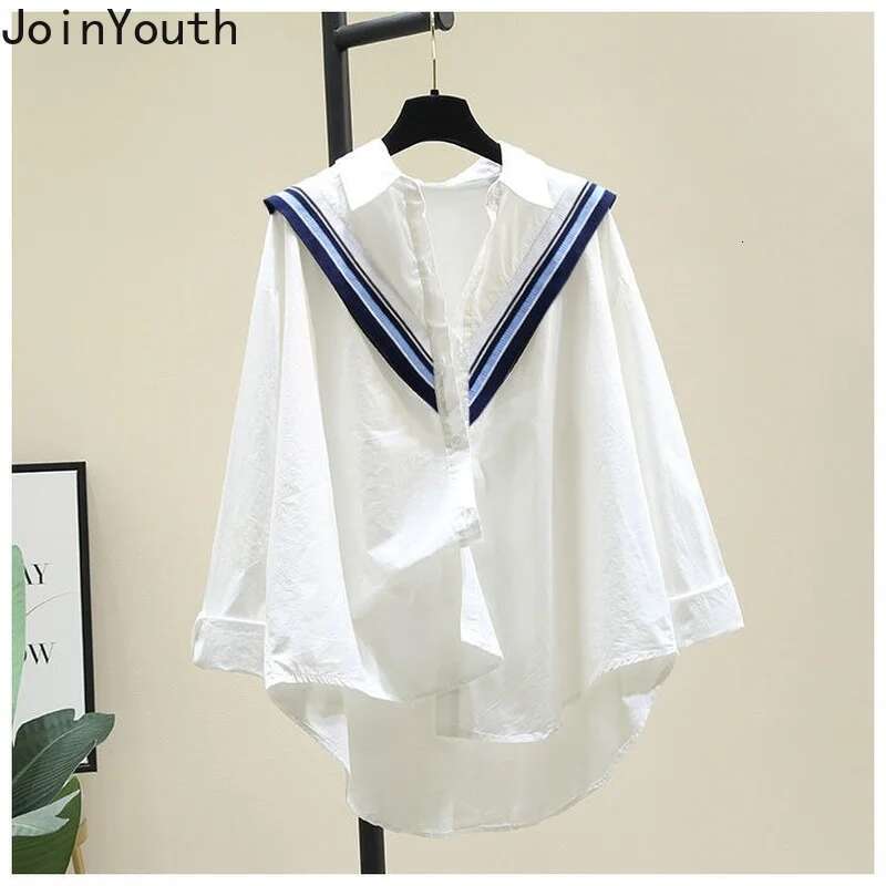 Cotton Long Sleeve Shirts Womens Clothing Loose Casual Blouses Patchwork Knit Striped Blusas Mujer 2025 Korean Ruffles Tops