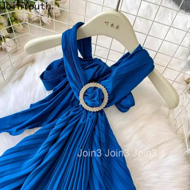 2025 Vestidos De Mujer Backless Sexy Dress Women Clothing Sleeveless Bandage High Waist Tunic Robe Femme Summer Pleated Dresses