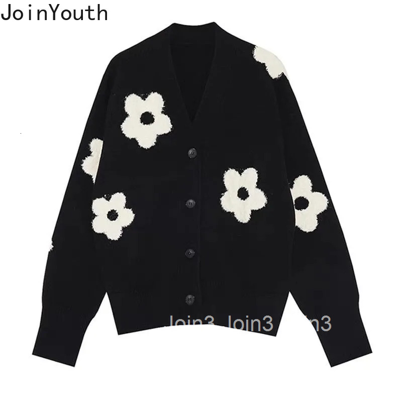 Floral Embroidery Cardigan Coat Winter Women Clothing Pull Femme V-neck Loose Knitted Sweater Tops Vintage Korean Sueter Mujer