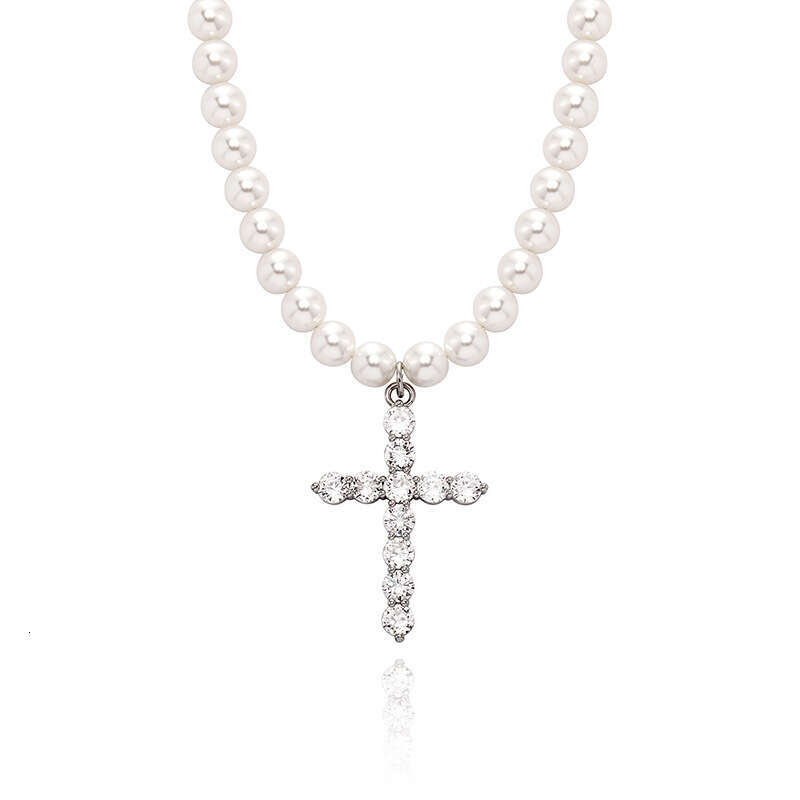 Jin Ao 8-10MM Versatile Pearl Necklace Niche Design Cross Pendant Accessory