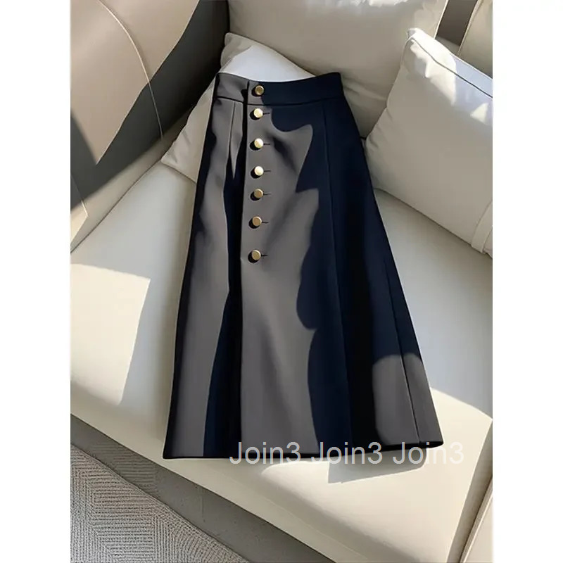 High Waist Skirts Women Temperament A-line Jupe Single Breasted Slim Fit Saia 2025 Faldas Mujer De Moda Chic Office Lady Skirt