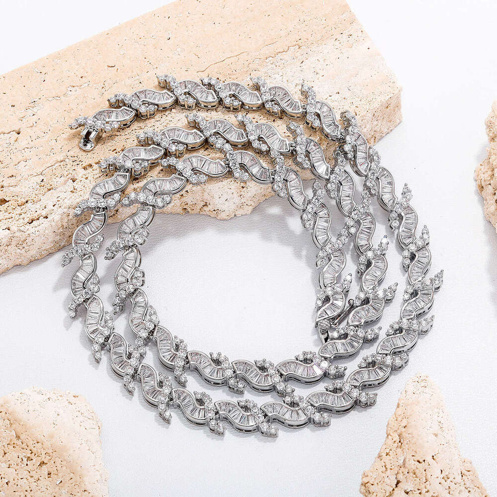 INS Style 8MM Wave Pattern Ice Crystal Necklace Niche Design High-end Sense Women's Bracelet Personality Simple Clavicle Chain Jewelry