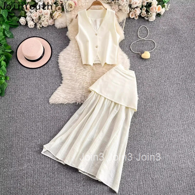 Womens Clothes 2 Piece Sets V-neck Temperament Vest High Waist Patchwork Tunic Bodycon Skirt Outfits Fashion Korean Suit 63e407
