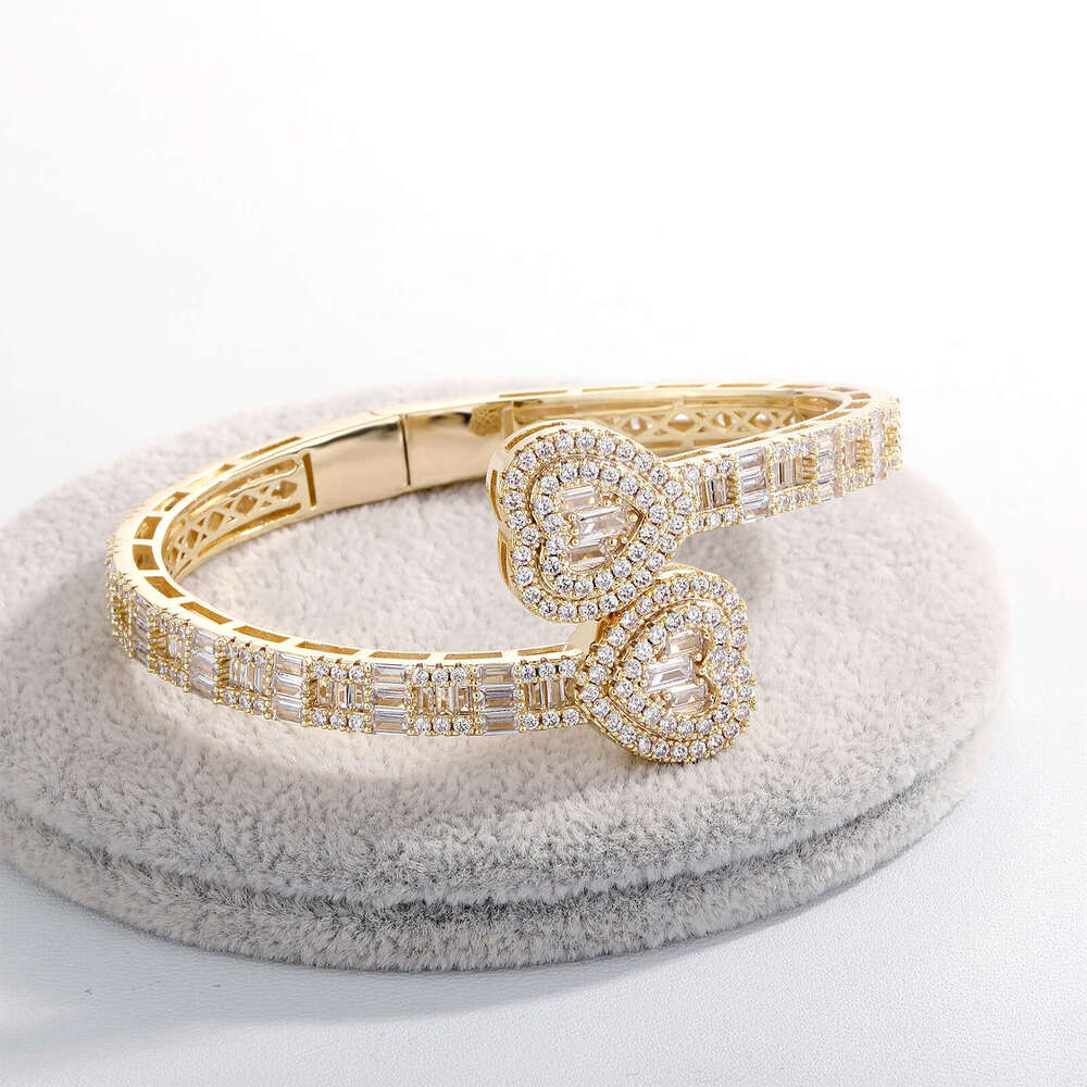 Fashion Square Dia Double Heart Clasp Bracelet Internet Celebrity Live Trendy Personality Jewelry