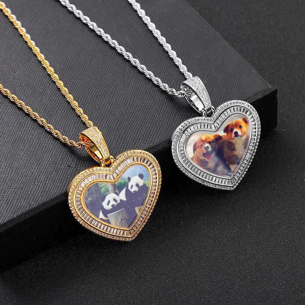 Photo Frame Mixed Heart Pendant Hip-Hop Necklace 618e