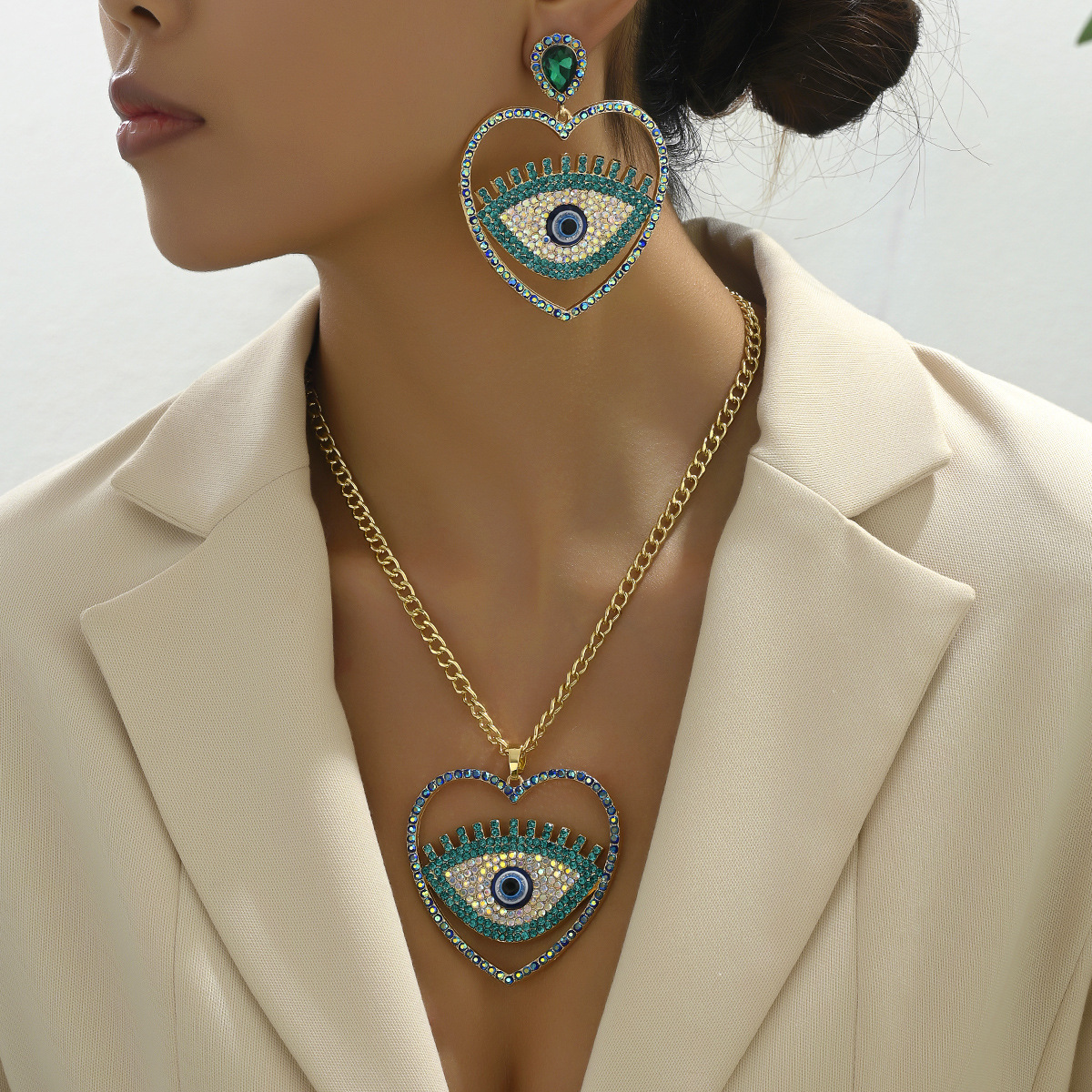 Earrings And Necklace Personality Devil's Eye Long Clavicle Chain Set