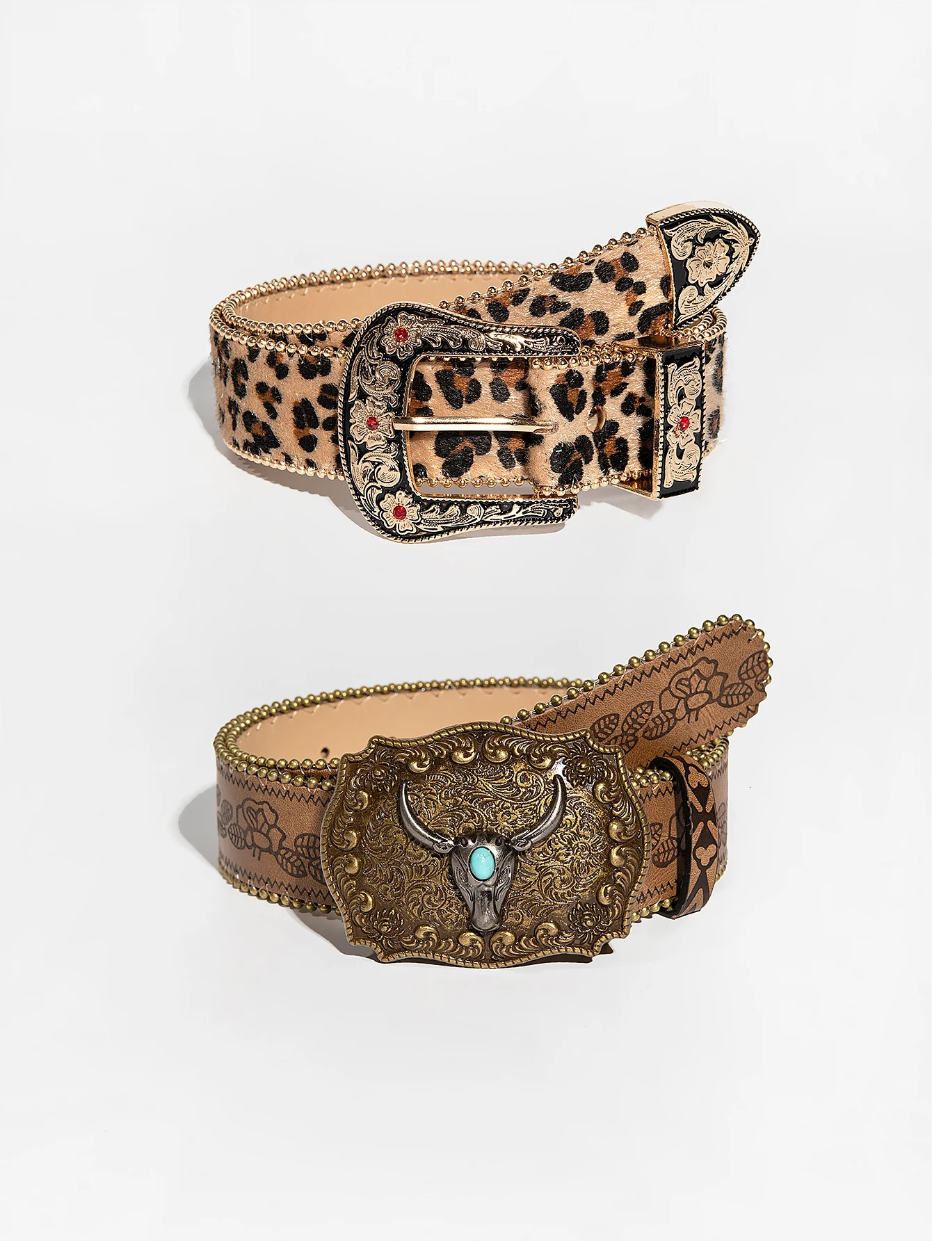 1ps Vintage Carved Gemstone Buckle Leopard Floral Embossed Pearl Edge Waist Belt For Ladies Daily Wear 250617